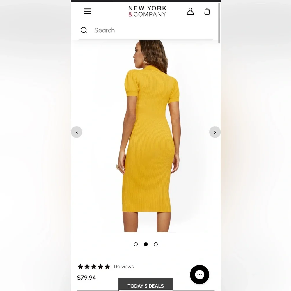 New York & Company Puff-Sleeve Polo Midi Sweater Dress - Picture 4 of 9